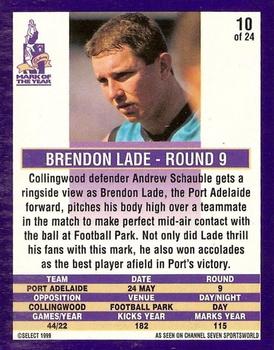 1999 Cadbury Classic Grabs 98 #10 Brendon Lade Back